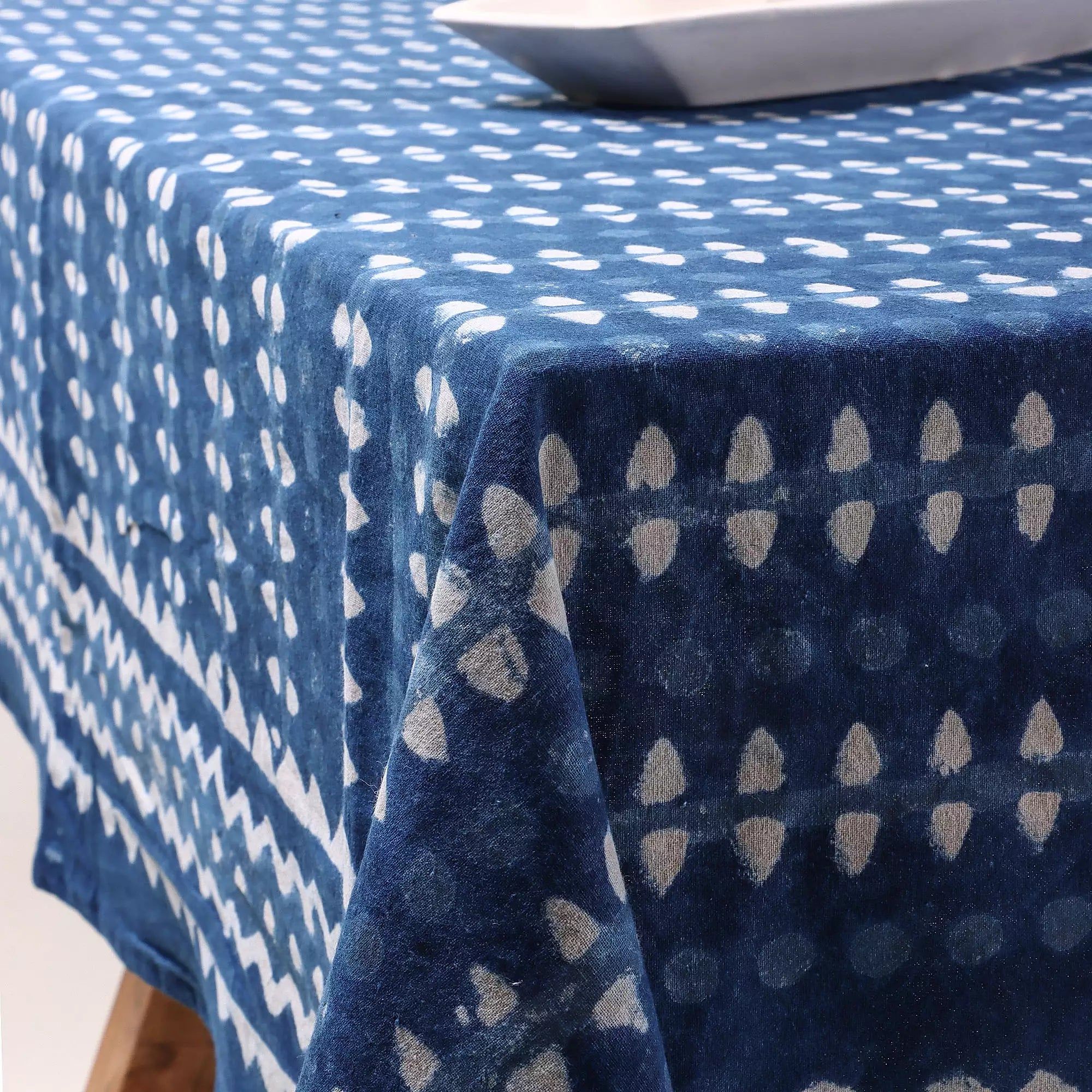 Hand Block Dabu Indigo Print Beautiful Cotton Table Cover 6 Seater